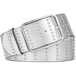 Women's Chunky Dress Thick Wide Studded Belts Silver Silver Buckle PU Leather